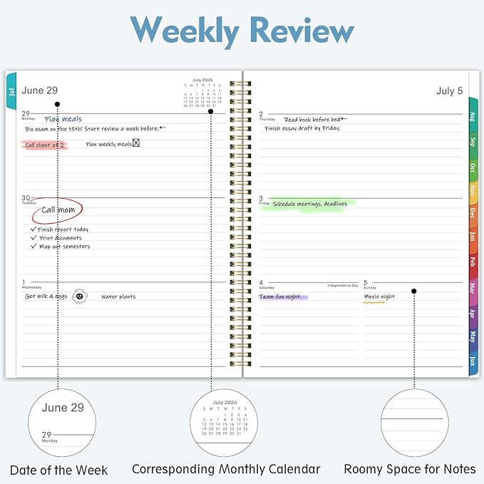 Planner 2026-2027 - Academic Planner, July 2026 - June 2027, 2026-2027 Planners Weekly and Monthly, 8.5" x 11", Colorful Monthly Tabs, Storage Pocket, Spiral Bound for School Office Home - Floral