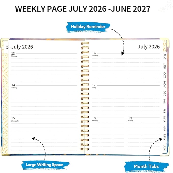 2026-2027 Planner, Weekly and Monthly Planner, July 2026-June 2027, Calendar Planner A5 (6.1" x 8.4") with Tabs, Inner Pocket for Home School Office Supplies, Sunrise