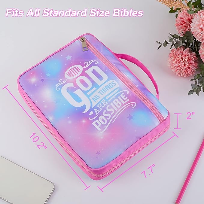ICOSY Bible Cover Case for Women Girls Kids Bible Bag Case with Handle Kids Girls Bible Study Accessories Supplies