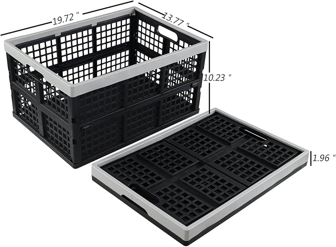 Esdiplot 2 Pack 42 L Collapsible Storage Crates, Stacking Folding Storage Basket, , Plastic Collapsible Milk Crates
