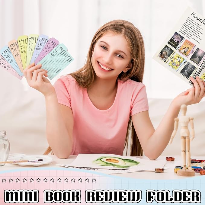 Glenmal 120 Pcs Mini Book Review Bookmarks Reading Journal File Log Page with 2 Pcs Double Sided Correction Tape Reading List Bookmark for Book Lovers Bookish Bookworms Student Gift(Multicolor)