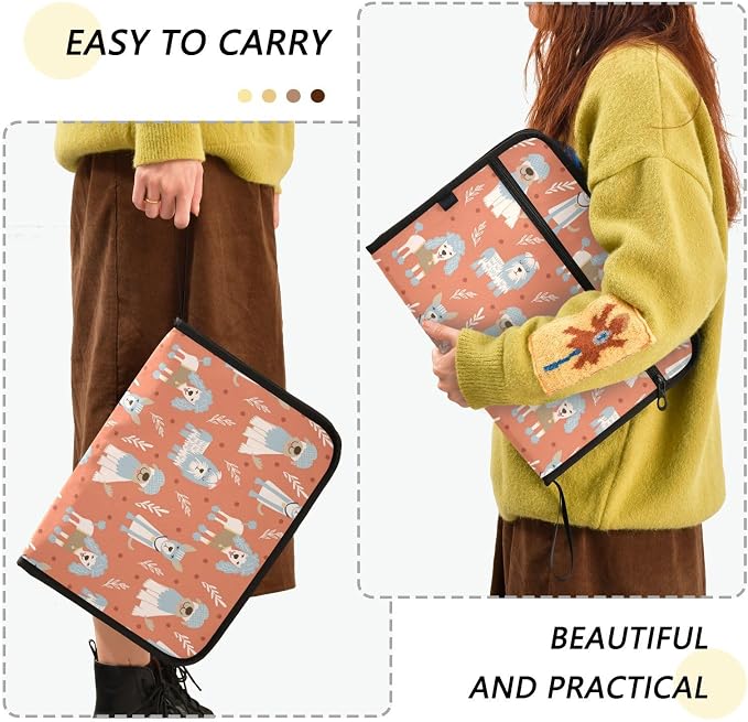 13 Pockets Expanding File Folder Poodle Dog Dogs with Sticky Labels Accordion File Folder Document Organizer Letter Size A4 Papers Expandable File Keeper