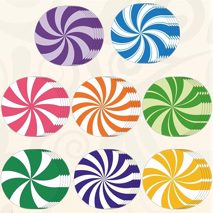 48 Pieces Peppermint Candies Cutouts Christmas Home Classroom Decoration Sweet Peppermint Cut Outs with Glue Point Dots for Winter Bulletin Board Christmas Candyland Party, 5.9 x 5.9 Inch(Colorful)
