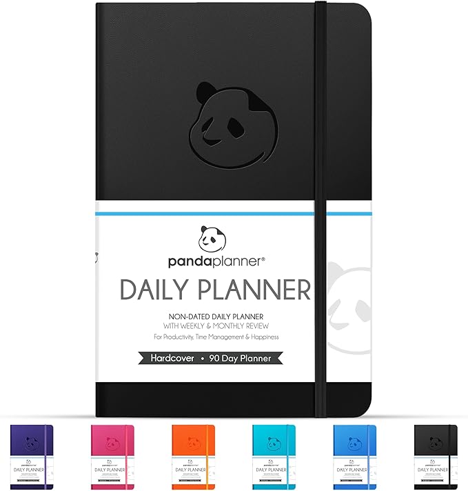 Panda Planner Classic A5 Daily Planner 2026 - Undated Quarterly & Productivity Planner with Hourly Schedule, To Do List, Daily Journal, Goal Planner, Habit Tracker & Gratitude Organizer – Black