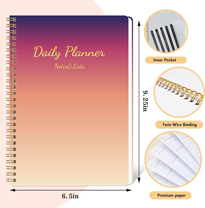 Undated Daily Planner Notebook, 80-Day To Do List Organizer with Hourly Schedule, Day on a Page Agenda Journal for Work, Life Tasks, Women and Men