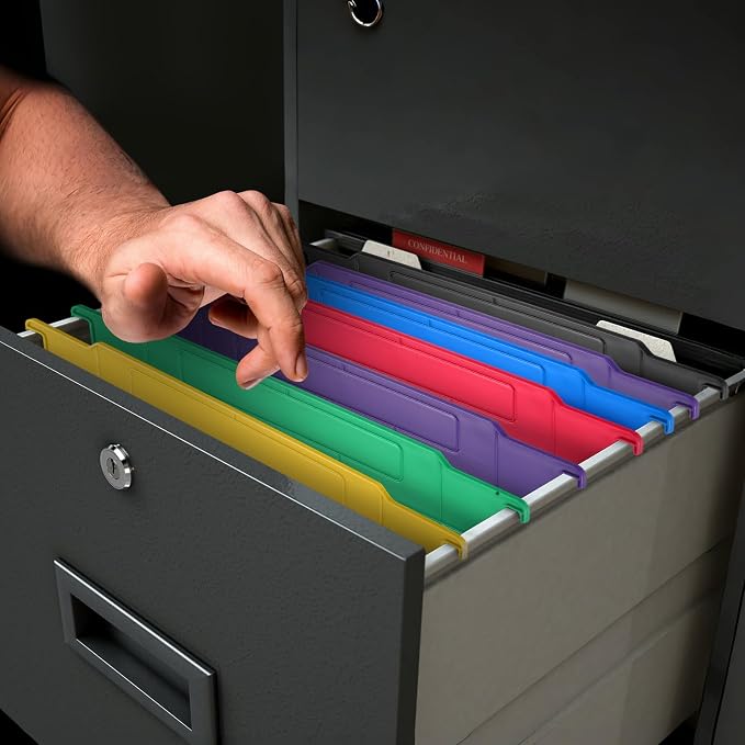Watersay 12 Pack File and Folder Dividers 11 x 6 Inches Hanging Filing Cabinet Dividers Plastic Folder Organizer Insertable File Separators Office Filing Supplies for Organization (Multicolor)