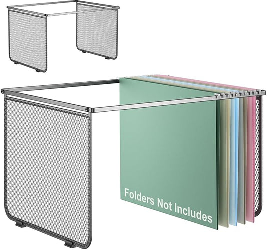Hanging File Folder Frame Set of 2, Hanging File Organizer with Metal Mesh for Legal/Letter Size, Portable Hanging File Folder Metal Frame for Filing Cabinet Desk Drawer