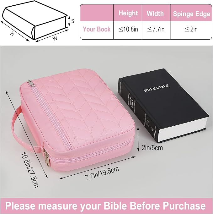 Bible Cover Case for Women, Quilted Bible Cover Bag with Handle for Girls, Bible Carrying Case Study Supplies Accessories for Women