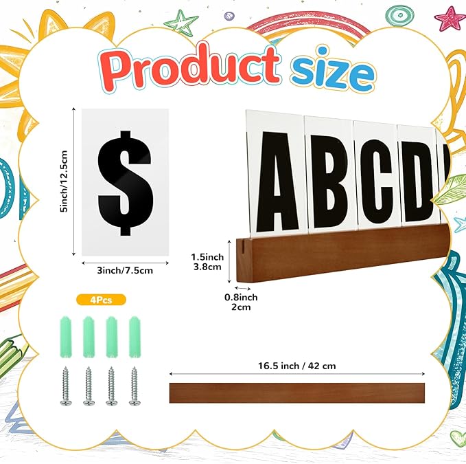Yousoontic Classroom Wall Letter Ledge Set Changeable Letter Board Shelf with 136 Letters/numbers/symbols, 4 Dark Walnut Wooden Ledges Floating Message Board Sign for Daily Announcements Reminders