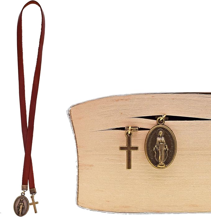 BLBMH Genuine Leather Bible Bookmark with Cross | Catholic Gifts for Men Dad Women Pastor Mom | Christian Book Marker with Ribbon - LB6