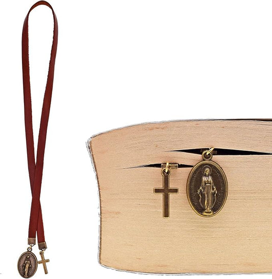 BLBMH Genuine Leather Bible Bookmark with Cross | Catholic Gifts for Men Dad Women Pastor Mom | Christian Book Marker with Ribbon - LB6