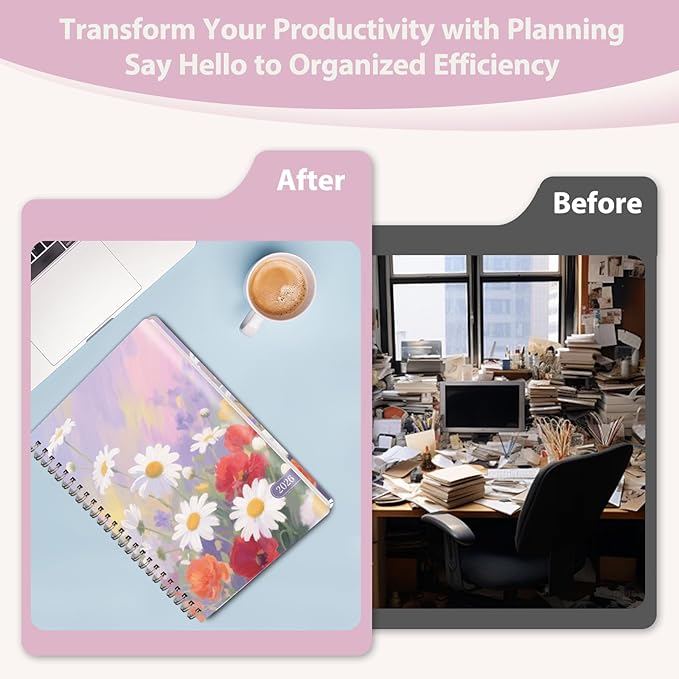 2026 Planner, Weekly and Monthly Calendar Planner, Academic Daily Agenda (Jan 2026 - Dec 2026), Hardcover Planning Notebook for Office Accessories and School Supplies, Daisy Blooms