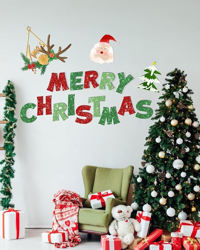 237 Pcs Christmas Glitter Bulletin Board Letters Decorations, Numbers and Punctuation 4 Inch, Alphabet Cut Out Cardboard Letters for Poster Bulletin Board Accessories for Display Decorating Supplies