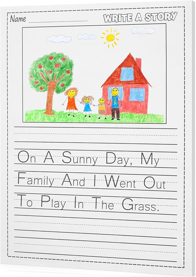 50 Sheets Writing Beginner Paper for Kids Create Story, 8.5"x11" Handwriting Paper Bulk with Picture Space and Lines DIY Craft Writing Kit for Kids Journal Activity, Easter Gifts