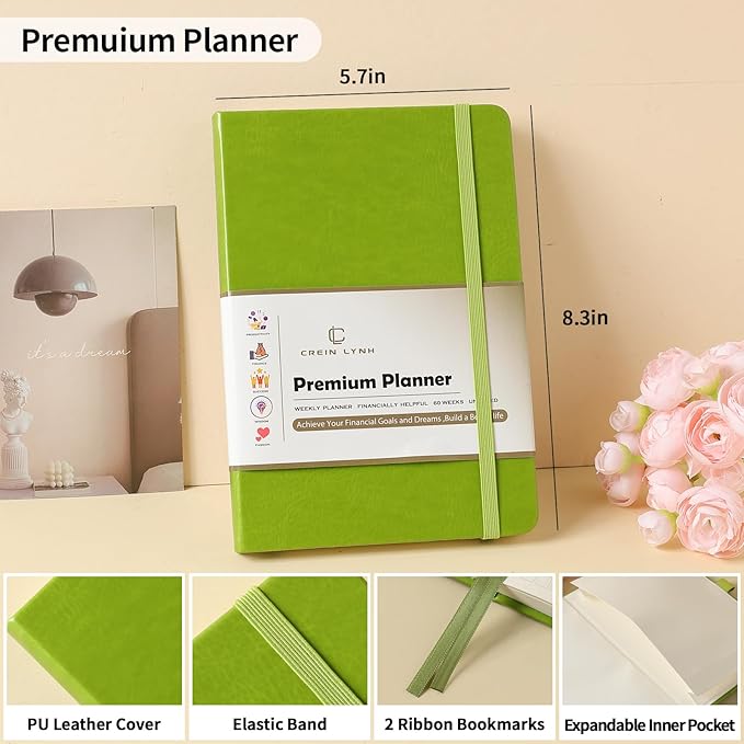 Planner 2025-2027, 36 Months Weekly and Monthly Planner with Budget & Goal Setting, 8.3" x 5.7", Flexible Cover, Daily Organizer with Inner Pocket, Bookmarks, Pen Holder for School Office Home-Green