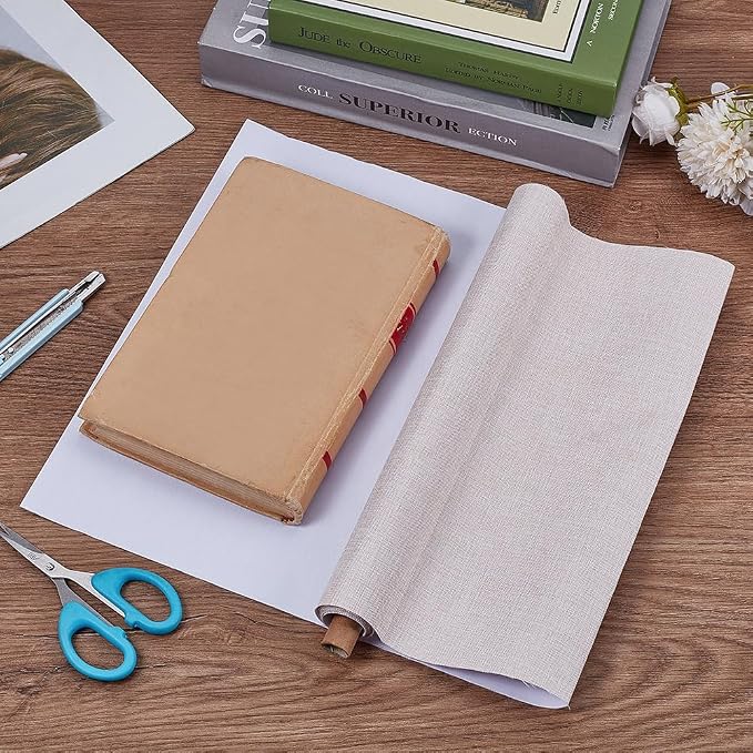 CRASPIRE 51 x 11.8 Inch Book Binding Cloth Book Cover Fabric with Paper Back Old Lace Linen Woven Polyester Bookcover for Books Album Scrapbooking Archival DIY Covering Bookbinding Protector
