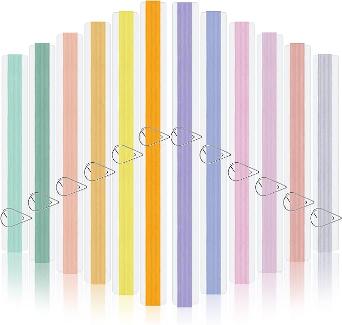 Elastic Bookmarks Set Multi Color Elastic Rope Bands Planner Bookmarks Include 30 Pcs Stainless Steel Teardrop Paper Clips and 12 Pcs Bands for Office School Reader(Cute Color)