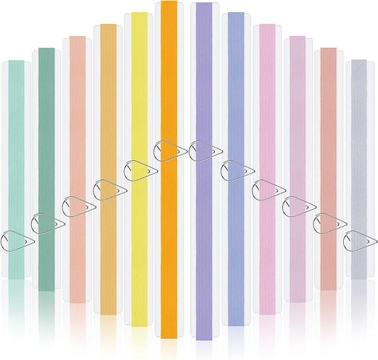 Elastic Bookmarks Set Multi Color Elastic Rope Bands Planner Bookmarks Include 30 Pcs Stainless Steel Teardrop Paper Clips and 12 Pcs Bands for Office School Reader(Cute Color)