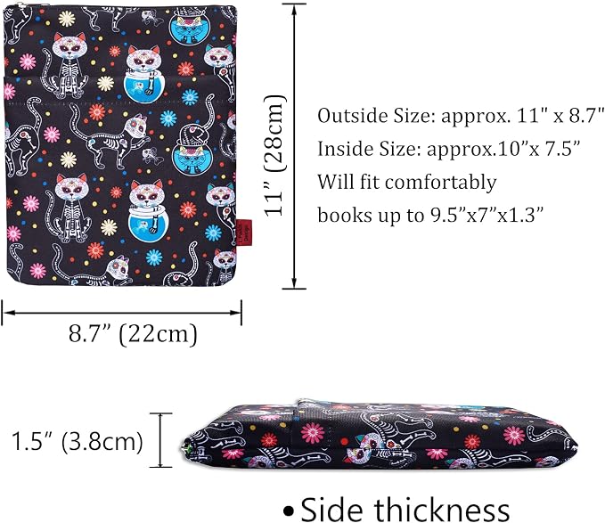 Book Sleeve for Book Lovers, Bookish Book Protector, Book Covers for Paperbacks, Washable Fabric, Book Sleeves with Zipper, Medium 11 Inch X 8.7 Inch