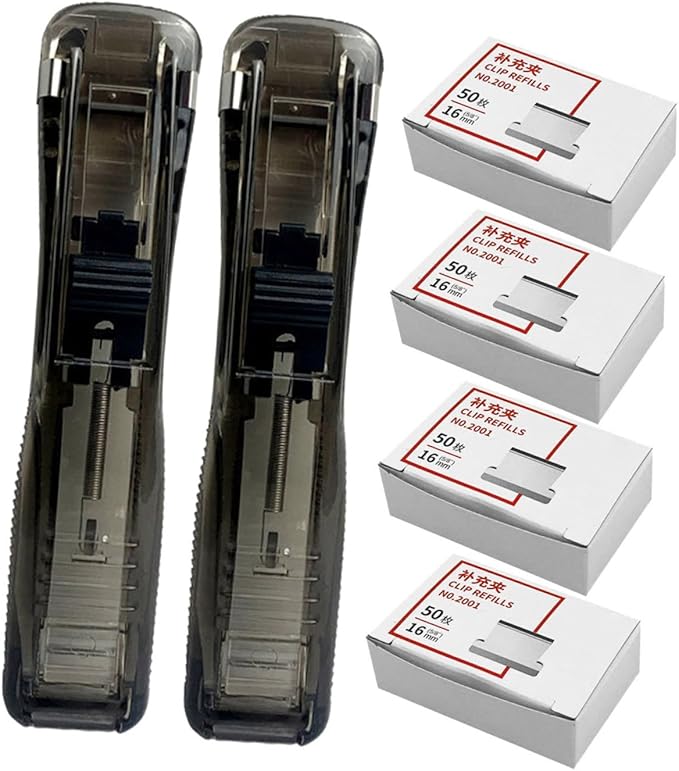 Kichvoe Handheld Stapler and Binder Clip Dispenser Set with 200pcs Refill Clips, Portable Mini Push Stapler for Office and School Document Organization