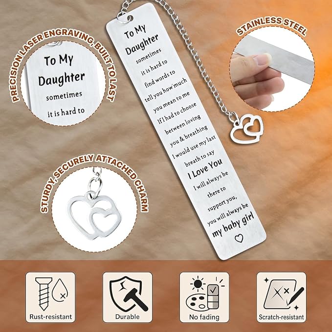 Gifts for Daughter from Mom Dad, Sentimental Birthday Gifts for Daughter, Inspirational Bookmark for Adult Daughter, Graduation Christmas Valentines Gifts for Her, I Love You Keepsake
