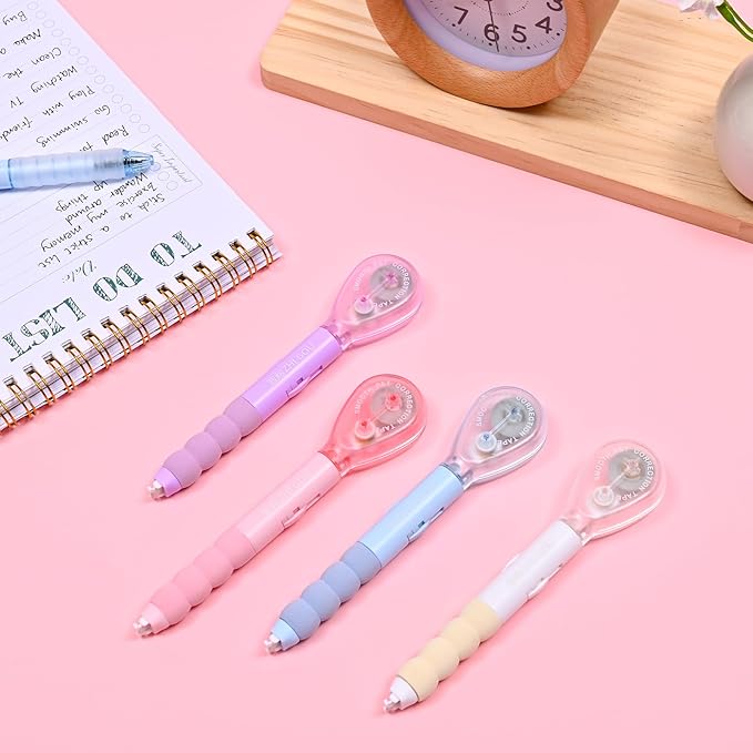 Temiary 4 Pcs White Correction Tape Pen, 19.69 ft Smooth Pull Out Tape Pens, Instantly Dry, Easy to Use Applicator for School Office Supplies (Multicolor)