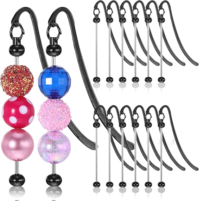 12Pcs Beadable Bookmarks, DIY Metal Bookmark Making Kit, Bar Blank Bookmarks to Decorate, Beadable Items, Modern Craft Jewelry Pendant Charm Gifts for Book Lovers Teacher Student Office Supplies