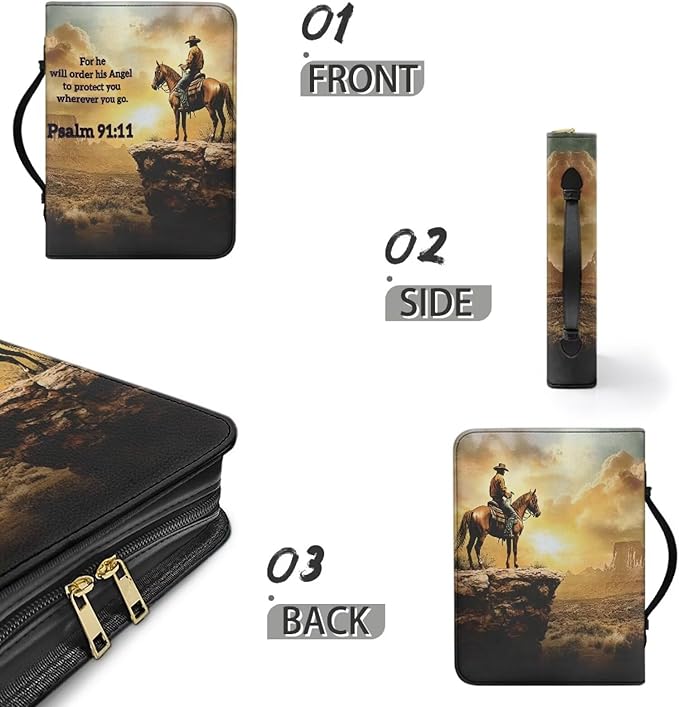 PU Bible Covers for Men Small Size Bible Case Bible Bag with Leather Bookmark (Set of 1),Western Cowboy Scripture