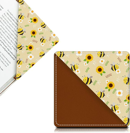 Cute Leather Bookmarks, Fun Triangle Making Corner Bookmark, Book Accessories for Reading Book Lovers, Unbreakable Page Markers for Women Men Cute Sunflower Bees