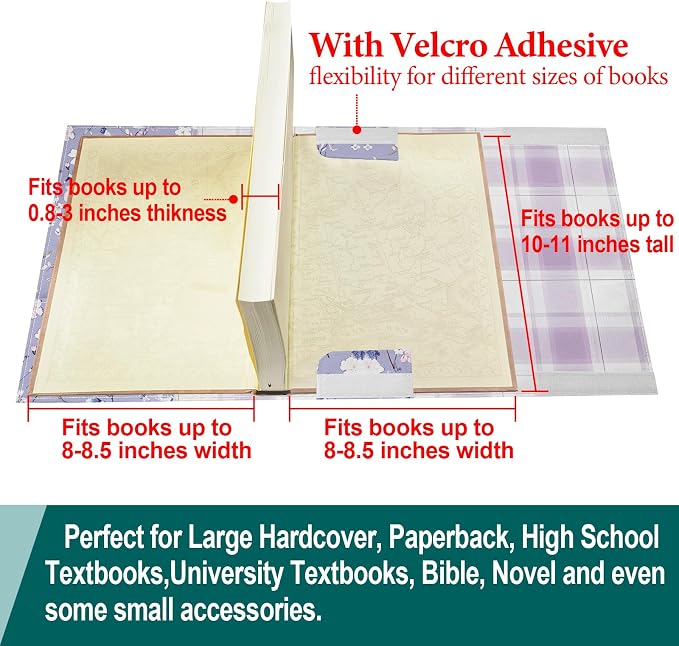 Book Cover Protector for Paperback,Adjustable Soft Canvas Fabric Book Cover with Pocket Bookmark,Double Side Print Book Dust Jacket Covers for Hardcover Book Lovers Gift Floral Purple L
