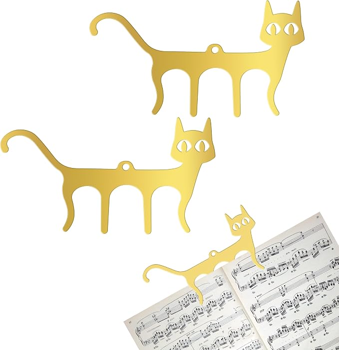 2 PCS Metal Music Book Clips Page Holders Cute Cat Shaped Bookmark for Piano Keyboard Reading Golden