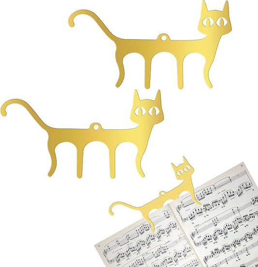 2 PCS Metal Music Book Clips Page Holders Cute Cat Shaped Bookmark for Piano Keyboard Reading Golden