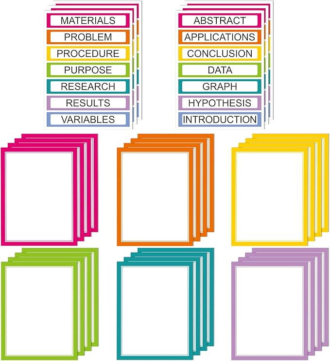 24 Sheets Science Board Supplies 18 Self Adhesive Presentation Science Subtitles & 6 Project Titles Board Sticker for School Office Supplies(Neon Color)
