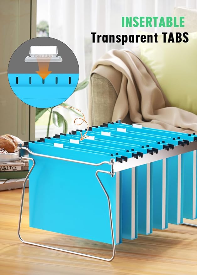 Extra Capacity Plastic Hanging File Folder, 12 Pack Reinforced Hang Folders Letter Size, Heavy Duty 1 Inch Expansion Filing Cabinet Folders, for Bulk Files, Medical Charts, Blue