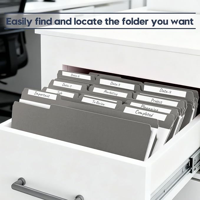 File Folders,Colored File Folders Letter Size,8.5" x 11",150 Pack 1/3 Cut Tab Bulk Folders with Blank Labels,Durable Paper Folders for Office Business School Home Use,Deep Black