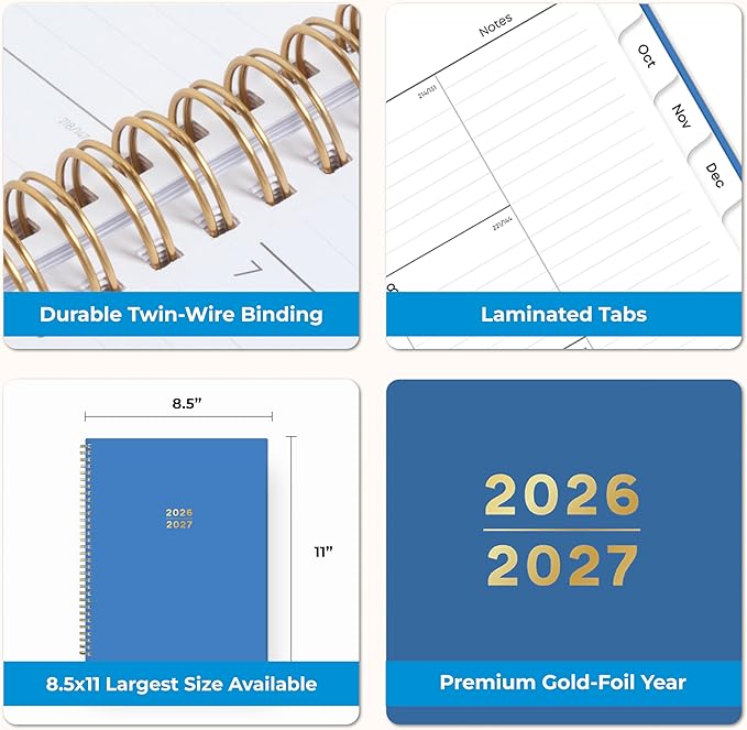 Blue Sky 17 Month 2026-2027 Weekly and Monthly Academic Year Planner Calendar, August 2026 - December 2027, 8.5" x 11", Flexible Cover, Wirebound, Laminated Tabs, Azure
