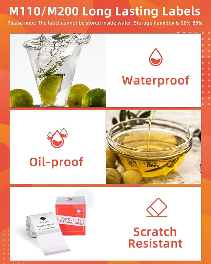Phomemo Clear Circle Label for M110/M221/M220/M210/M200-1.57"x 1.57" (40x40mm) Transparent Paper for Barcode, Product Tag, Logo Printing