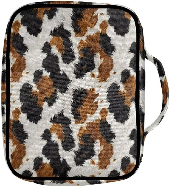 Coldinair Leopard Print Bible Covers Bag for Women,Durable Carrying Book Case Church Bag Bible Holder with Handle and Zippered Pocket