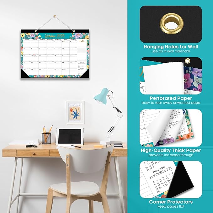 3 Pack of Desk Calendar 2026-2027, 21-Month Calendar Runs Unitl June 2027, Large 17" x 12" Monthly Desktop & Wall Calendar for Home & Office - Floral