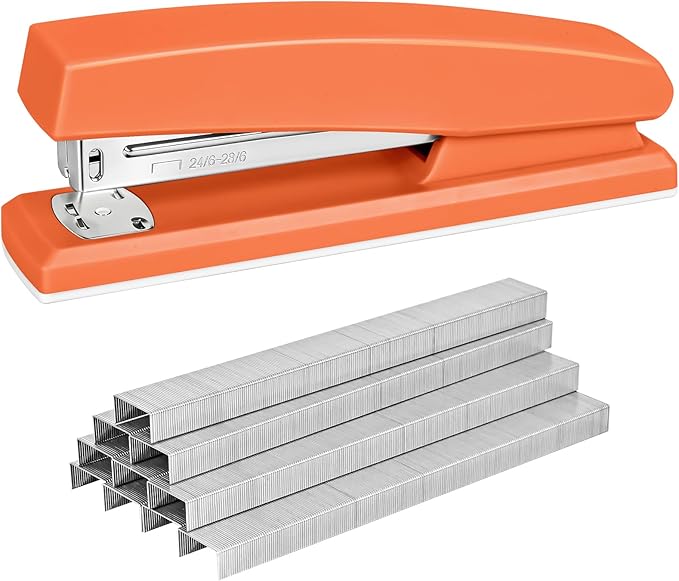 Stapler with 5000 Staples - Office Stapler, 25 Sheet Capacity, Staplers for Desk, Non-Slip, Orange