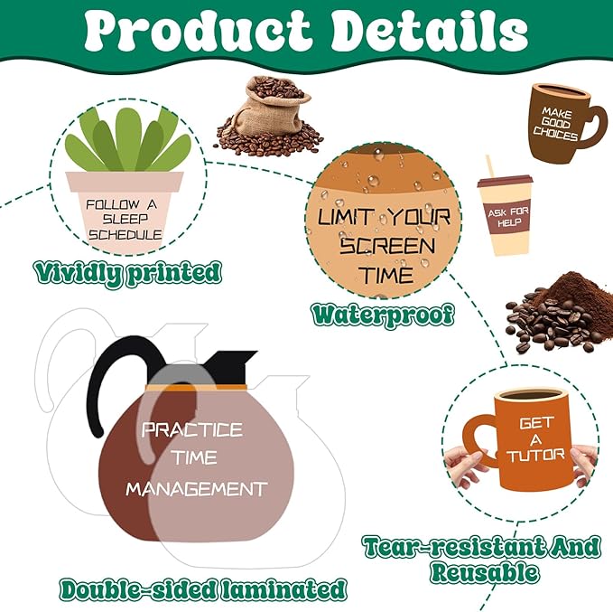 QOUBAI Coffee Bulletin Board Set Mental Health Classroom Bulletin Board Decorations Coffee Shop Motivational Cutouts Classroom Decorations for Back to School Office Home Chalkboard Decor Wall Door