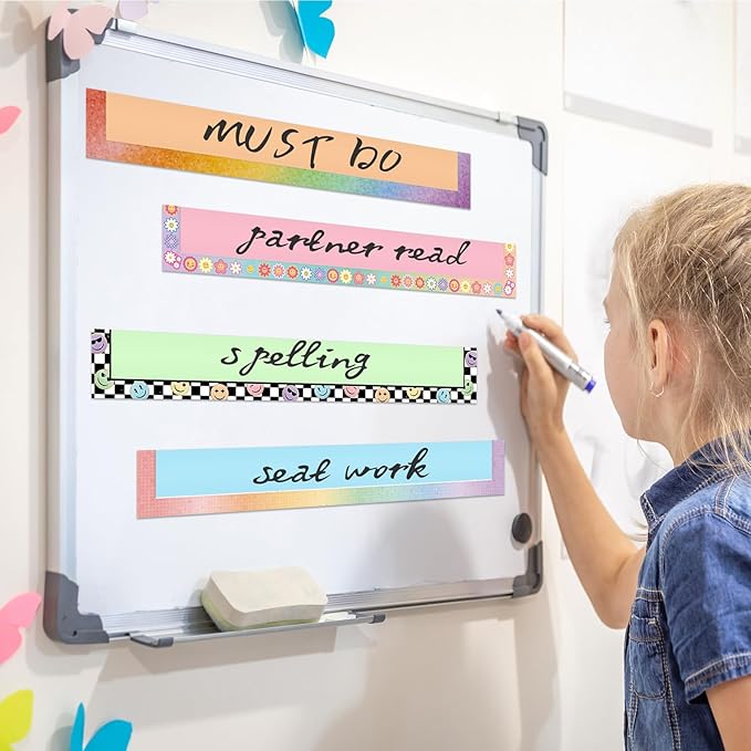 Feifeiya 8 Pcs Magnetic Pocket for Whiteboard 14x2'' Magnetic Pocket Chart Sentence Strip Holder for Classroom Chalkboard Bulletin Board Teacher Student Back to School Gift(Rainbow)