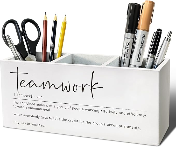 Teamwork Gifts Pen Pencil Holder, Team Gifts for Coworkers Employees Wood Desk Organizer and Accessories, Gift for Team Members at Work Pen Holder Desk Organizer for Office Tabletop