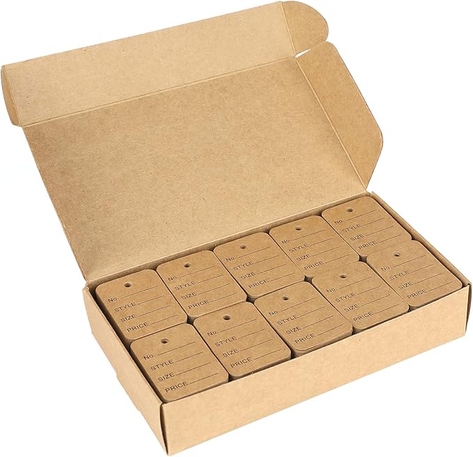 jijAcraft 1000Pcs Price Tags, Brown Clothing Tag for Retail, Small Kraft Paper Tag for Labeling Price, Size, Number, Writable Price Tags for Business Supplies Selling Jewlry, Clothes (1.9" X 1.4")