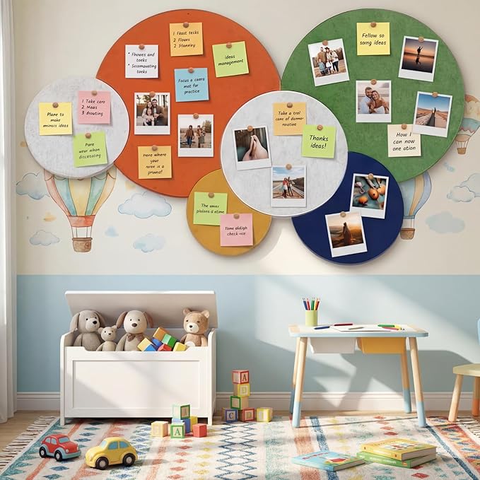 Yerliker 6 Pcs 55 x 30 Inch Self Adhesive Felt Bulletin Board Tiles Thick Splicing Felt Panels for Craft Room, Classroom, Nursery and Playroom Wall Decor(Colorful)