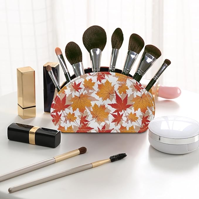 FUSURIRE Fall Maple Leaves Tv Remote Controllers Holders for Desk Bed Couch Sofa, PU Leather Desk Storage Box Cosmetic Cup Multi-functional Pencil Holder, Autumn Theme Home&Office Accessories