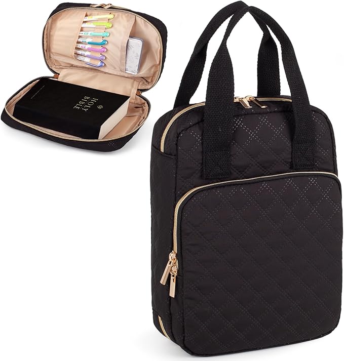Bible Cover for Women, Bible Case with Handles,Carrying Bible Bag Scripture Case Church Bag Bible Protective with a Zippered Front Pocket & Back Pocket