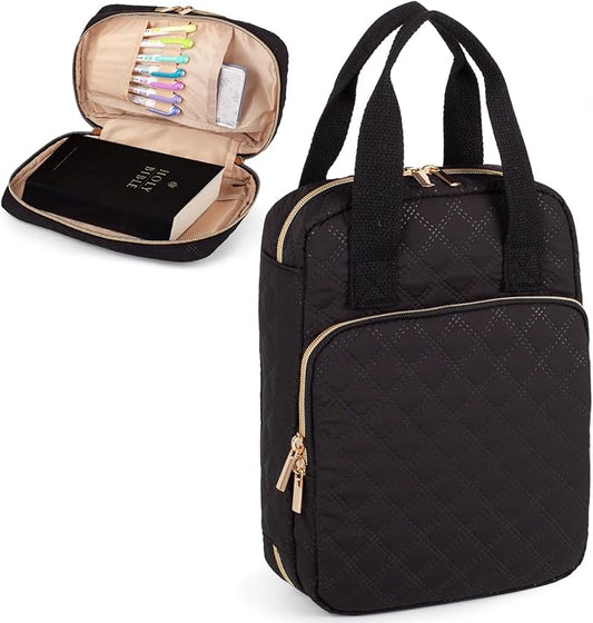 Bible Cover for Women, Bible Case with Handles,Carrying Bible Bag Scripture Case Church Bag Bible Protective with a Zippered Front Pocket & Back Pocket
