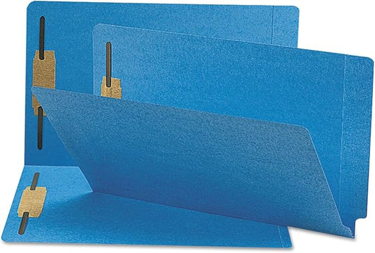 Smead End Tab Fastener File Folder, Shelf-Master® Reinforced Straight-Cut Tab, 2 Fasteners, Legal Size, Blue, 50 per Box (28040)