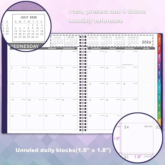2026-2027 Monthly Planner - 18-Months Monthly Planner/Calendar 2026-2027, JUL. 2026 - DEC. 2027, 9'' x 11'', 26-27 Monthly Planner with Colorful Month Tabs - Purple